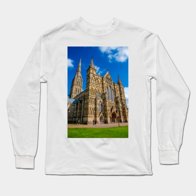 West Facade, Salisbury Cathedral Long Sleeve T-Shirt by BrianPShaw